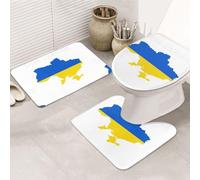 DIEzig Save Ukraine Printing Bathroom Rugs Set, Flannel Non Slip Rug Set For Bathroom Guest Suite, Includes Three Shapes