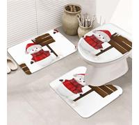 DIEzig Sign Snowman Printing Bathroom Rugs Set, Flannel Non Slip Rug Set For Bathroom Guest Suite, Includes Three Shapes