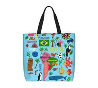 DIEzig South America Map With Icons 1-Pack Economical 15.7"X19.6" Tote Bags, Lightweight Largereusable Grocery Shopping Cloth Bags