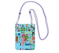 DIEzig South America Map With Icons Printing Crossbody Phone Case For Adult Wallet Crossbody Shoulder Bag With Detachable Shoulder Strap