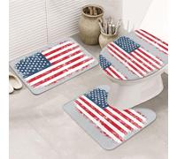 DIEzig Stars And Stripes Printing Bathroom Rugs Set, Flannel Non Slip Rug Set For Bathroom Guest Suite, Includes Three Shapes
