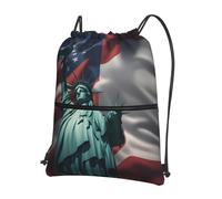 DIEzig Statue of Liberty Flag Print Adjustable Strap Backpack, Collapsible Drawstring Bag with Zipper for Weekend Adventure