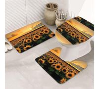 DIEzig Sun Flower Printing Bathroom Rugs Set, Flannel Non Slip Rug Set For Bathroom Guest Suite, Includes Three Shapes