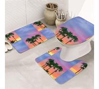 DIEzig Sunset Colorful Clouds Palm Tree Printing Bathroom Rugs Set, Flannel Non Slip Rug Set For Bathroom Guest Suite, Includes Three Shapes