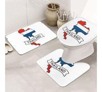 DIEzig Thailand Map Printing Bathroom Rugs Set, Flannel Non Slip Rug Set For Bathroom Guest Suite, Includes Three Shapes
