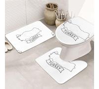 DIEzig Turkey Map Printing Bathroom Rugs Set, Flannel Non Slip Rug Set For Bathroom Guest Suite, Includes Three Shapes