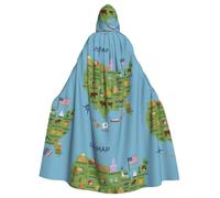 DIEzig Usa Map With Icons Printed Printing Hooded Cloak,Adult Carnival Party Supplies Halloween Cloak,Ideal For Cosplay Stage Events