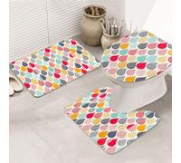 DIEzig Water Drops Dots Printing Bathroom Rugs Set, Flannel Non Slip Rug Set For Bathroom Guest Suite, Includes Three Shapes