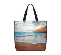 DIEzig Water Rush To Tropical Beach 1-Pack Economical 15.7"X19.6" Tote Bags, Lightweight Largereusable Grocery Shopping Cloth Bags