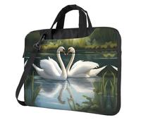 DIEzig White Swans On The Lake Print Laptop Bag Oxford Cloth Shoulder Tote Soft Fabric Comfortable Padded Case For Everyday Use