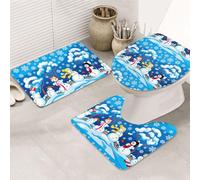 DIEzig Winter Snowman Printing Bathroom Rugs Set, Flannel Non Slip Rug Set For Bathroom Guest Suite, Includes Three Shapes