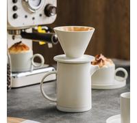 DIF DECO Pour Over Coffee Maker Set Vintage Ceramic Pour Over V60 Coffee Dripper Set with 20 Count Paper Coffee Filters,for Home Café Restaurant Camping,15.8 Ounces(White)