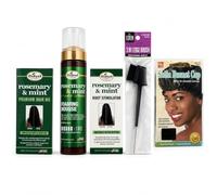 Difeel Rosemary & Mint Hair Care Bundle | Foaming mousse 237ml, hair oil 75ml, root stimulator 75ml, 3-in-1 edge brush & satin bonnet for curly, coily & afro hair