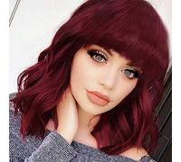 Difei Audrey Hepburn Vintage Rockabilly Wig with Short Fringe and Long Fingers Wavy for Women (Red)
