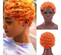 Difei Short Wigs for Women Nuna Janet Collection Black Blonde Golden Brown Pink Blue Red Wine 7 Colors (Orange) Orange 1 Piece (1 Piece)