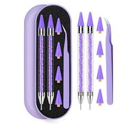 Difenni Rhinestone Picker Tool, Wax Pencil for Rhinestones Tool, Dual-Ended DIY Nail Bedazzling Tools with 4 Extra Purple Replaceable Wax Head and 1 Tweezer(Purple)