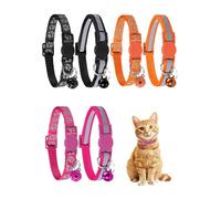 Diffaxy Set of 6 Reflective Cat Collars with Bells, Secure Cat Collar with Quick Release and Adjustable Cat Collars - Fits All Domestic Cats