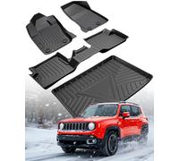 DiffCar® for Jeep Renegade Floor Mats & Cargo Liner 2023 2022 2021 2020 2019 2018 2017 2016 2015, All-Weather Rubber Front Rear Trunk Carpet for Renegade Car Accessories, 4PCS TPE Balck (Not for Sport