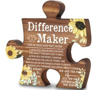 Difference Maker Inspirational Gift - A Dedicated Person Who Can Make a Big Impact, Motivational Office Decor, Sunflower Puzzle Piece, Wooden Plaque, 5.5x5.2 Inch,XXK4
