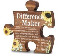 Difference Maker Inspirational Gift - A Dedicated Person Who Makes a Big Impact, Motivational Puzzle Piece, Sunflower Wooden Plaque, 5.5x5.2 Inch,XXK9