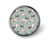 Different Actions Pug Dogs Seamless On Green Round Brooch Pin, Unisex Smooth Surface Lapel Tie Pin, Lightweight Badge Jewelry Crafts Decor for Costume Accessory Men Women
