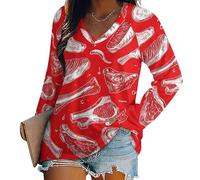 Different Beafs Long Sleeve Shirts Womens Casual Blouses Tunic Tee Outfits V Neck Top 2XL