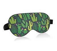 Different Cactus Cacti Pink Flowers Seamless On Black Eye Masks Cover Blocks Light Sleep Mask Shade Cover Blindfold Relaxing Eyeshade Cover with Adjustable Head Strap for Men Women Kids