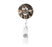 Different Colored Wolves Badge Reel Retractable Badge Holders Lightweight ID Badge Reels Cute Nurse Name Card Holder with Keychain Funny ID Badge Clip for Men Women