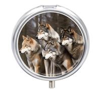 Different Colored Wolves Pill Box Round Pill Case for Purse & Pocket 3 Compartment Medicine Pill Organizer Portable Travel Pillbox Medicine Vitamin Cod Liver Oil Storage Box