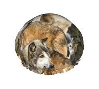 different colored wolves Printed Reusable Bathing Cap, Dual Layer Hair Cover For Long Thick Hair, 10.6in Headgear