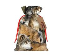 Different Colored Wolves Printing Christmas Bag With Drawstring Closure, 4.7x6.9 In For Christmas Party Birthday Gift Wrapping