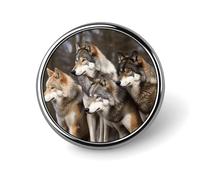 Different Colored Wolves Round Lapel Pin Women's Novelty Buttons & Pins Metal Badge Cute Brooch Retro Pinback Badge Fashion Bag Pins for Hat Backpacks Tie Suit Wedding Party Accessory, silver