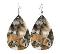 Different Colored Wolves Teardrop Faux Leather Earrings Set For Women Printed Lightweight Dangle Drop Pierced Girls