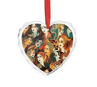 Different Faces Glass Heart Pendant for Christmas Ornament, Personalized Christmas Tree Ornaments, Timeless Friendship Keepsake Pendant for Couples Family Friends Xmas Decor