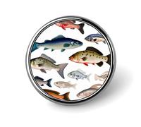 Different Fish Badges Circle with Button Design, Personalized Picture Pin Brooches, Round Badge Holders for Decorate Hat Shirt Clothing Bag Accessories