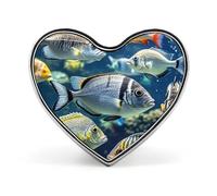 Different Fish Button Pin Heart Shape Alloy Lapel Pins Badges Novelty Funny Enamel Pins Personalized Pinback Button Badges Cute Heart Brooche for Jackets Bags