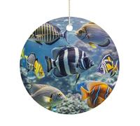 Different Fish Ceramic Christmas Ornaments with Gold Cord 3 Inch Round Hanging Porcelain Decorations for Christmas Tree Wedding Keepsake Festival Souvenir New Year Party Home Decor