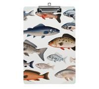Different Fish Clipboard 8.5×12.5 Inch Acrylic Clip Board with Metal Clip A4 Letter Size Decorative Clipboard Cute Hanging Clipboards for Office, Teacher, Nurse, Doctor,