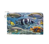 Different Fish Coin Purse Canvas Wallet with Zipper Portable Mini Change Pouch Cute Money Pouch Small Organizer Coin Card Key Holder for Women Girls Daily Use Gift