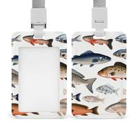 Different Fish ID Badge Holder with Lanyard Vertical Badge Reel Clip Durable Clear Window Name Tag ABS Plastic Push-Pull Design ID Card Holder for Office, Nurses, Employees