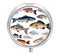 Different Fish Pill Box 3 Compartments Portable Travel Pill Case Mini Medicine Organizer for Pocket Purse Metal Waterproof Medicine Container Holder Vitamin Fish Oil