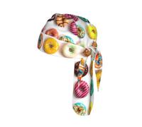 Different Flavors of Doughnuts Print Helmet Cap Quick Dry Cycling Skull Wrap Breathable Polyester Adjustable Adult Summer Beanie