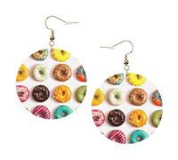 Different Flavors Of Doughnuts Printed Leather Earring Set For Women, 1 Pair Lightweight Bohemian Pierced Earrings Jewelry Gift For Women Girls