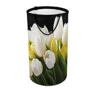 Different Flowers Laundry Hamper with Handles Collapsible Round Laundry Basket Waterproof Dirty Clothes Hamper Lightweight Clothing Storage for Bathroom Bedroom Dorm