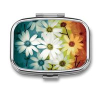 Different Flowers Pill Box 2 Compartments Portable Travel Pill Case Mini Medicine Organizer for Pocket Purse Metal Waterproof Medicine Container Holder Vitamin Fish Oil