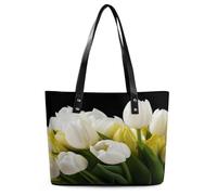 Different Flowers Tote Bag Large Soft Leather Purse with Zipper Lightweight Ladies Shoulder Handbag