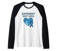 Different Not Less Autism Awareness Blue Heart Raglan Baseball Tee