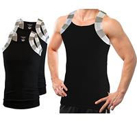 Different Touch 2 Pack Men Square Cut Two Tone Trim Tank Top, Black & Black, 3XL