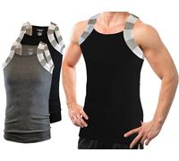 Different Touch 2 Pack Men Square Cut Two Tone Trim Tank Top Clothing, Black & Charcoal, Large