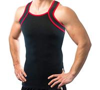 Different Touch 2 Pack Men's Tank Tops Square Cut Muscle Rib A-Shirts, Black With Red Trim, Medium